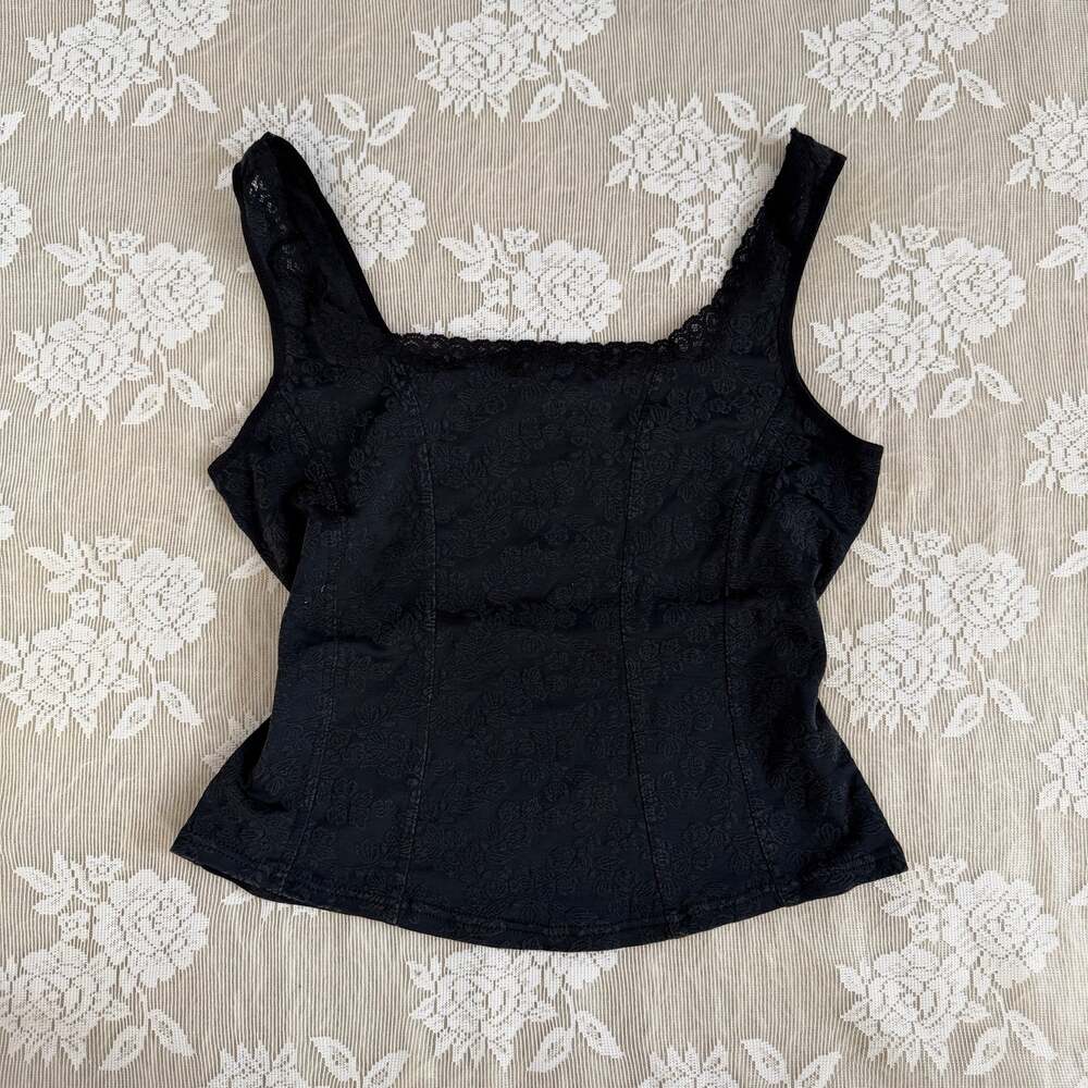 Vintage Y2K Arianne Black Floral Lace Corset Top size XL